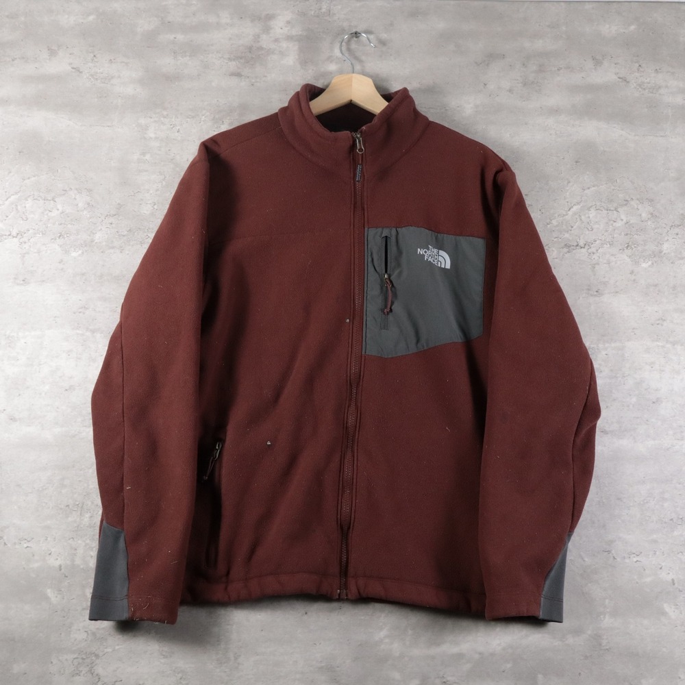 Modern The North Face Fleece Jacket Regular Burgundy Gray Pocket Mens Large